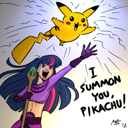 Size: 962x962 | Tagged: safe, artist:megasweet, artist:trelwin, imported from derpibooru, twilight sparkle, human, pikachu, belly button, crossover, diablo, diablo (series), diablo 2, diablo ii, humanized, midriff, nintendo, parody, pokémon, sorceress