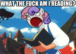 Size: 624x445 | Tagged: safe, imported from derpibooru, sweetie belle, beauty and the beast, image macro, sweetie derelle, vulgar