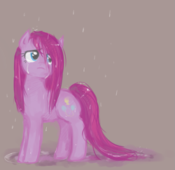 Size: 617x600 | Tagged: safe, artist:emizu, imported from derpibooru, pinkie pie, pony, female, pinkamena diane pie, rain, sad, solo