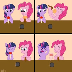 Size: 900x900 | Tagged: safe, artist:tamseph, imported from derpibooru, pinkie pie, twilight sparkle, brain freeze, eyes closed, holding head, ice cream