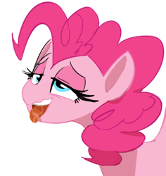 Size: 340x360 | Tagged: safe, artist:sunibee, imported from derpibooru, pinkie pie, pony, ahegao, bedroom eyes, drool, female, open mouth, simple background, smiling, solo, tongue out, wavy mouth, white background