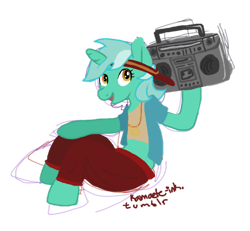 Size: 500x462 | Tagged: safe, artist:kamaete-ink, imported from derpibooru, lyra heartstrings, anthro, unicorn, '90s, boombox, female, solo, stereo