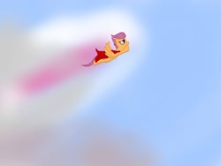 Size: 1600x1200 | Tagged: safe, imported from derpibooru, scootaloo, cape, clothes, flying, man of steel, scootaloo can fly, sonic rainboom, sonic xboom, superman