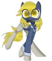 Size: 1770x2080 | Tagged: safe, artist:prozenconns, imported from derpibooru, derpy hooves, pegasus, pony, balisong, butterfly knife, clothes, crossover, derpyspy, female, knife, mare, mouth hold, raised leg, simple background, smiling, solo, spy, team fortress 2, transparent background
