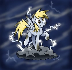 Size: 1666x1614 | Tagged: safe, artist:chibi-jen-hen, imported from derpibooru, derpy hooves, pegasus, pony, cloud, female, lightning, mare, on a cloud, solo
