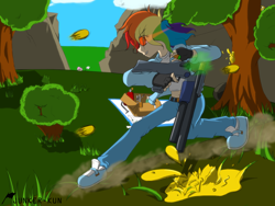 Size: 2000x1500 | Tagged: safe, artist:junker-kun, imported from derpibooru, fluttershy, rainbow dash, human, humanized, paintball