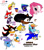 Size: 900x1021 | Tagged: dead source, safe, artist:kentadavidofkt, imported from derpibooru, pinkie pie, rainbow dash, trixie, twilight sparkle, oc, oc:afro the hedgehog, oc:chris, oc:gold the hedgehog, oc:kenzie the fox, oc:neo, crossover, japanese, kirby, kirby (series), non-mlp oc, rouge the bat, shadow the hedgehog, sonic the hedgehog, sonic the hedgehog (series), waddle dee, watermark