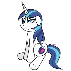 Size: 1280x1280 | Tagged: dead source, safe, artist:atomic-chinchilla, imported from derpibooru, shining armor, pony, unicorn, ask female shining armor, floppy ears, gleaming shield, rule 63, sad, simple background, transformation, transgender transformation, transparent background, vector