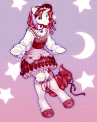 Size: 576x720 | Tagged: safe, artist:ponygirl, imported from derpibooru, moondancer (g1), anthro, unguligrade anthro, unicorn, arm hooves, clothes, cute, dress, female, g1, lolita fashion, mare, shoes, socks, solo