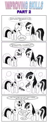 Size: 793x1997 | Tagged: safe, artist:bcrich40, imported from derpibooru, rainbow dash, twilight sparkle, pegasus, pony, unicorn, comic:improving skills, comic, dialogue, female, improving skills, mare, monochrome, simple background, unicorn twilight, white background