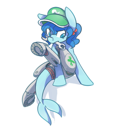 Size: 636x704 | Tagged: dead source, safe, artist:modern-warmare, imported from derpibooru, cyborg, hippocampus, merpony, pony, sea pony, amputee, augmented, female, kawashiro nitori, mare, mouth hold, ponified, prosthetic leg, prosthetic limb, prosthetics, simple background, solo, touhou, white background, wrench