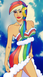 Size: 588x1042 | Tagged: safe, artist:ellissummer, imported from derpibooru, rainbow dash, human, clothes, dress, female, gala dress, humanized, solo