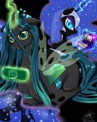Size: 2000x2500 | Tagged: safe, artist:daughter-of-fantasy, imported from derpibooru, nightmare moon, queen chrysalis, changeling, changeling queen, female, high res, nintendo ds, playstation portable, psp
