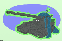 Size: 1581x1062 | Tagged: safe, artist:alvchfokarev, imported from derpibooru, queen chrysalis, duo, pony tank, tank (vehicle)