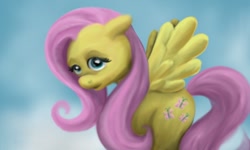 Size: 1024x616 | Tagged: safe, artist:jenniferelluin, imported from derpibooru, fluttershy, pegasus, pony, female, floppy ears, looking at you, mare, solo, spread wings, wings