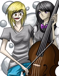 Size: 3300x4274 | Tagged: safe, artist:tao-mell, imported from derpibooru, derpy hooves, octavia melody, human, cello, duo, humanized, musical instrument