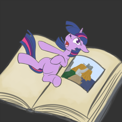 Size: 800x800 | Tagged: safe, artist:atlur, deleted from derpibooru, imported from derpibooru, twilight sparkle, book, crossover, falling, myst