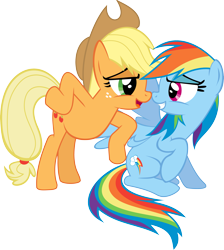 Size: 3987x4440 | Tagged: safe, artist:daydreamsyndrom, imported from derpibooru, applejack, rainbow dash, appledash, bedroom eyes, female, lesbian, shipping, simple background, transparent background, vector