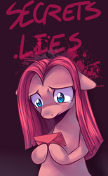 Size: 446x726 | Tagged: safe, artist:pekou, imported from derpibooru, pinkie pie, pony, crying, female, floppy ears, frown, hoof hold, letter, pinkamena diane pie, sad, solo, wide eyes