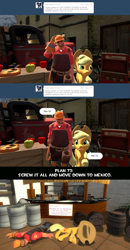 Size: 1280x2469 | Tagged: safe, artist:geronkizan, imported from derpibooru, applejack, alcohol, applejack daniel's, barrel, beer, engineer, gmod, mexico, team fortress 2, tumblr, tumblr comic, whiskey