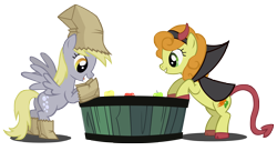 Size: 4500x2456 | Tagged: safe, artist:dipi11, imported from derpibooru, carrot top, derpy hooves, golden harvest, earth pony, pegasus, pony, luna eclipsed, season 2, costume, derpytop, female, lesbian, mare, shipping, simple background, transparent background, vector