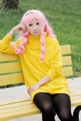 Size: 427x640 | Tagged: safe, imported from derpibooru, fluttershy, human, clothes, cosplay, irl, irl human, japanese, photo, solo, sweater, sweatershy