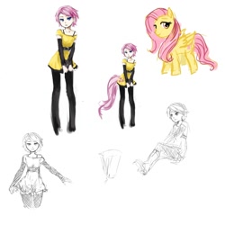 Size: 1500x1500 | Tagged: safe, artist:pas, imported from derpibooru, fluttershy, human, pony, arm warmers, belt, bra strap, breasts, clothes, delicious flat chest, flattershy, humanized, off shoulder, skinny, tailed humanization