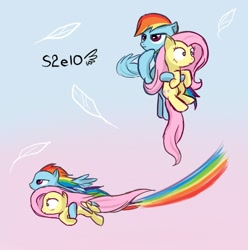 Size: 600x604 | Tagged: safe, artist:yubi, imported from derpibooru, fluttershy, rainbow dash, duo, flying, scene interpretation