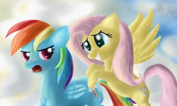 Size: 1000x600 | Tagged: safe, artist:miokomata, imported from derpibooru, fluttershy, rainbow dash, pegasus, pony, female, mare