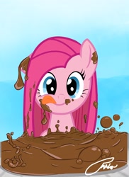 Size: 2550x3510 | Tagged: safe, artist:predo50, imported from derpibooru, pinkie pie, chocolate, gradient background, high res, looking at you, pinkamena diane pie, tongue out