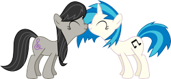 Size: 12425x5755 | Tagged: safe, artist:mysteriouskaos, imported from derpibooru, dj pon-3, octavia melody, vinyl scratch, earth pony, pony, unicorn, absurd resolution, female, lesbian, mare, nuzzling, scratchtavia, shipping, simple background, transparent background