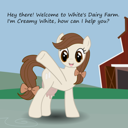 Size: 600x600 | Tagged: safe, artist:scribblez, imported from derpibooru, oc, oc only, oc:creamy white, cow, cow pony, pony, bow, creamy and friends, female, solo, tumblr, udder