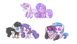 Size: 1280x730 | Tagged: safe, artist:kelsea-chan, imported from derpibooru, dj pon-3, octavia melody, vinyl scratch, oc, alicorn, earth pony, pony, unicorn, accessory swap, alicorn oc, chibi, horn, obtrusive watermark, watermark, wings