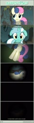 Size: 1063x3821 | Tagged: safe, artist:tritebristle, imported from derpibooru, bon bon, lyra heartstrings, sweetie drops, earth pony, pony, unicorn, comic:heartstrings, comic, dialogue, duo, everfree forest, faint, floppy ears, looking at each other, offscreen character, open mouth, pov