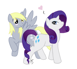 Size: 530x476 | Tagged: safe, artist:theforbiddensecrets, imported from derpibooru, derpy hooves, rarity, pegasus, pony, unicorn, derpity, female, lesbian, mare, shipping