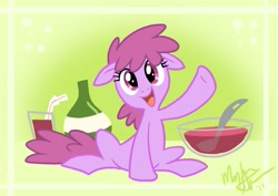 Size: 1315x932 | Tagged: safe, artist:spiritofamerica, imported from derpibooru, berry punch, berryshine, pony, alcohol, bottle, drunk, female, glass, punch (drink), solo, straw