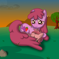 Size: 2000x2000 | Tagged: safe, artist:goldenmercurydragon, imported from derpibooru, berry punch, berryshine, ruby pinch, earth pony, pony, unicorn, duo, duo female, female, high res, like mother like daughter, like parent like child, mother and child, mother and daughter, sleeping