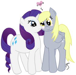 Size: 509x502 | Tagged: safe, artist:theforbiddensecrets, imported from derpibooru, derpy hooves, rarity, pegasus, pony, unicorn, derpity, female, lesbian, mare, shipping