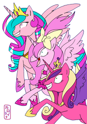 Size: 2407x3409 | Tagged: safe, artist:queencarolina, imported from derpibooru, princess cadance, princess celestia, princess luna, alicorn, pony, gritted teeth, high res, pink princess power, shrunken pupils, simple background, transparent background, wat