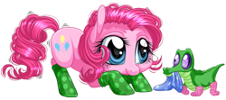 Size: 1013x450 | Tagged: safe, artist:kittehkatbar, imported from derpibooru, gummy, pinkie pie, clothes, duo, simple background, socks, transparent background