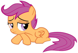 Size: 5936x4072 | Tagged: safe, artist:baumkuchenpony, imported from derpibooru, scootaloo, pegasus, pony, ponyville confidential, absurd resolution, crossed hooves, female, filly, prone, sad, simple background, solo, transparent background, vector