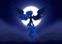 Size: 4961x3508 | Tagged: safe, artist:yokogumo, imported from derpibooru, princess luna, pony, female, moon, night, solo, spread wings