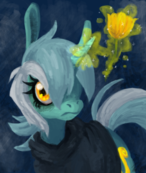 Size: 800x950 | Tagged: safe, artist:divinisity, imported from derpibooru, lyra heartstrings, pony, fanfic:background pony, clothes, female, flower, hoodie, ponies wearing black, solo, tulip