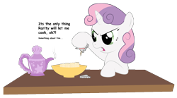 Size: 7226x4025 | Tagged: safe, artist:replaymasteroftime, imported from derpibooru, sweetie belle, pony, unicorn, absurd resolution, bowl, female, filly, foal, instant noodles, ramen, simple background, solo, teapot, transparent background