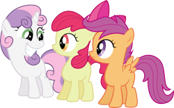 Size: 3869x2403 | Tagged: safe, artist:silentmatten, imported from derpibooru, apple bloom, scootaloo, sweetie belle, pony, big grin, cutie mark crusaders, high res, simple background, transparent background, trio