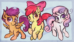 Size: 634x366 | Tagged: safe, artist:homosocks, artist:squeek-a-chu, imported from derpibooru, apple bloom, scootaloo, sweetie belle, pony, cutie mark crusaders, female, filly, heart eyes, wingding eyes