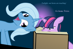 Size: 1600x1062 | Tagged: safe, artist:dazed-and-wandering, imported from derpibooru, trixie, twilight sparkle, pony, unicorn, book, duo, female, horn, horns are touching, lesbian, shipping, twixie