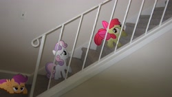 Size: 4000x2248 | Tagged: safe, artist:metalgriffen69, imported from derpibooru, apple bloom, scootaloo, sweetie belle, pony, cutie mark crusaders, irl, lady and the tramp, photo, ponies in real life, reference, stairs, vector