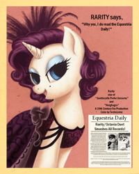 Size: 800x1000 | Tagged: safe, artist:whitestar1802, imported from derpibooru, octavia melody, rarity, equestria daily, alternate hairstyle, article, beauty mark, clothes, dress, fashion, mole, poster