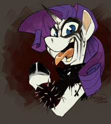 Size: 802x894 | Tagged: safe, artist:frostadflakes, imported from derpibooru, rarity, pony, black metal, corpse paint, kvlt, makeup, solo, spiked wristband, tongue out, wristband